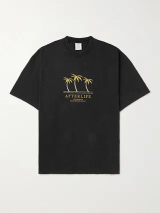 Oversized Embroidered Distressed Cotton-Jersey T-Shirt