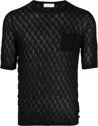 crochet-knit short-sleeve T-shirt