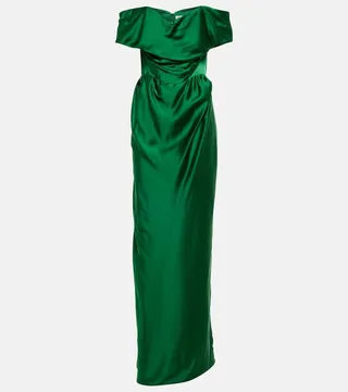 Off-shoulder satin gown