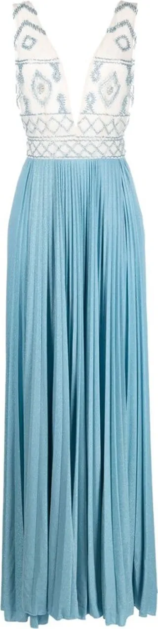 rhombus-embroidered V-neck gown