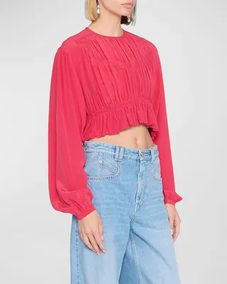 Nelino Shirred Silk Crop Blouse