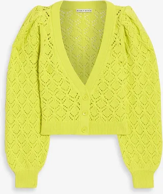 Cropped pointelle-knit cotton-blend cardigan