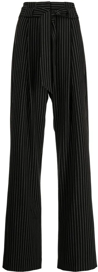 High-Waisted Pleated Pinstripe Trousers