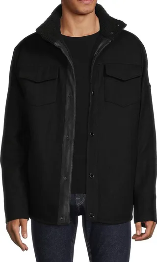 Faux Shearling Lined Wool Blend Shacket