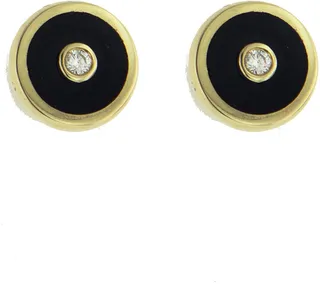 Mini Black Onyx and Diamond Compass Stud Yellow Gold Earrings