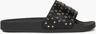 Studded laser-cut leather slides