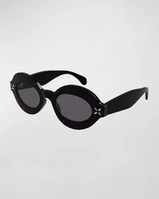Embellished Oval Acetate Sunglasses