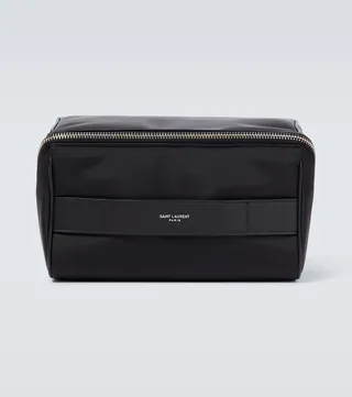 Leather-trimmed pouch