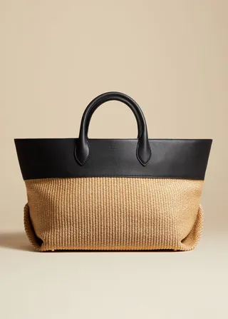 The Medium Amelia Tote in Natural Raffia and Black Leather