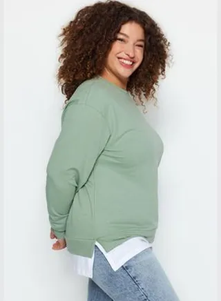 Green Plus Size Sweatshirt TBBAW23AO00024