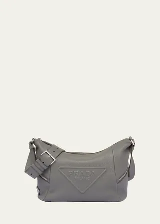Men's Embossed Logo Leather Shoulder Bag