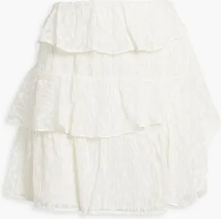 Looks tiered devoré silk-chiffon mini skirt