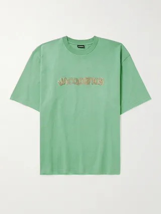 Raffia-Trimmed Cotton-Jersey T-Shirt