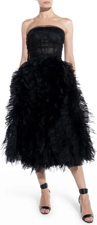 Katniss Strapless Corset Ruffle-Skirt Midi Dress