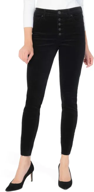 Donna Exposed Button High Waist Ankle Skinny Corduroy Pants