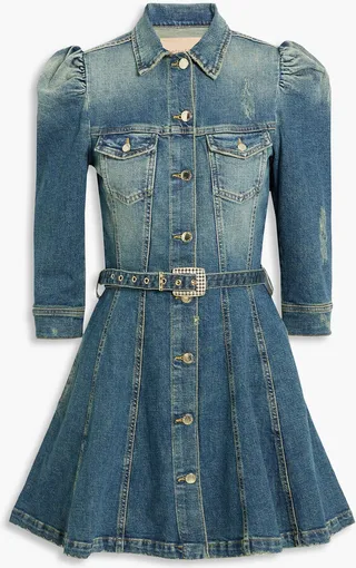 Clara belted distressed denim mini dress