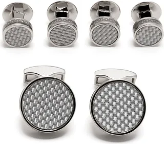 Rhodium-Plated Disc And Stud Cufflink Set
