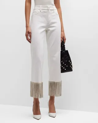 Amazing Crystal-Embellished Fringe Boyfriend Jeans