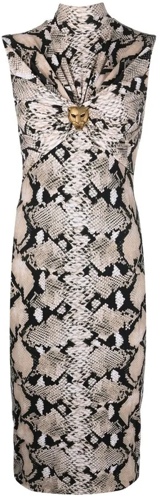 Snake-Print Fitted Dress