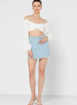 High Waist Denim Mini Skirt