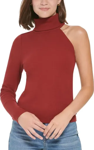 Calvin Klein Jeans Petite Turtleneck One-Shoulder Top