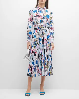 Egadi Pleated Abstract-Print Midi Shirtdress