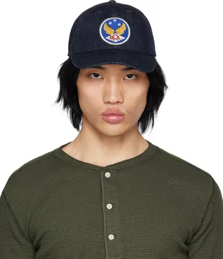 RRL Navy Winged Cap