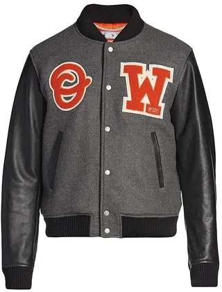 Logo Patch Leather Sleeve Varsity Jacket