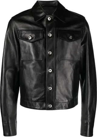 Black Buttoned Leather Jacket