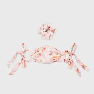 Women's Floral Print Matte Satin Face Mask + Hair Twister - A New Day™ Light Purple One Size
