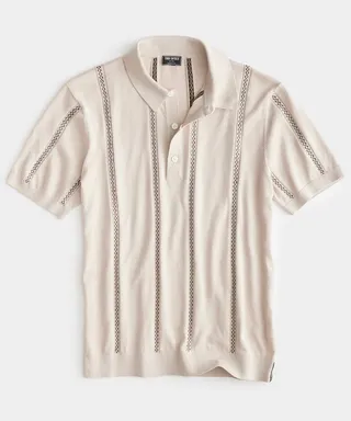 Deco Stripe Short-Sleeve Sweater Polo in Desert Beige