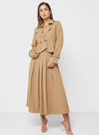 Belted Pleated High Waist Skirt