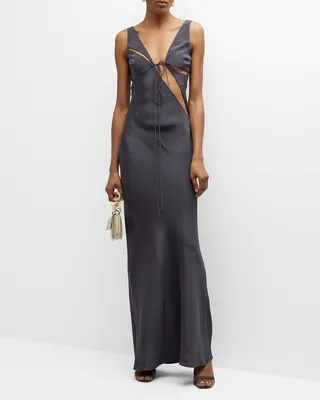 Triquetra Contoured Cutout Silk Maxi Tank Dress