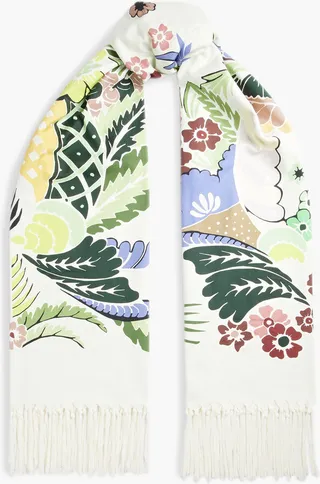Floral-print cotton-twill scarf