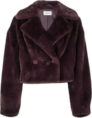 Double-Breasted Cropped Faux-Fur Jacket