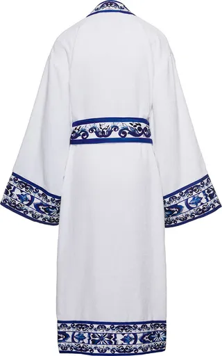 White Kimono Bathrobe With Blu Mediterraneo Trim In Cotton Dolce & Gabbana