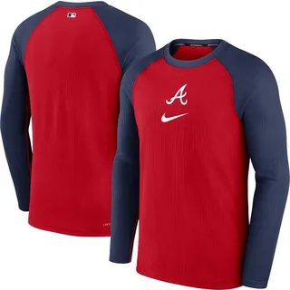 Men's Nike Red Atlanta Braves Authentic Collection Game Raglan Performance Long Sleeve T-shirt