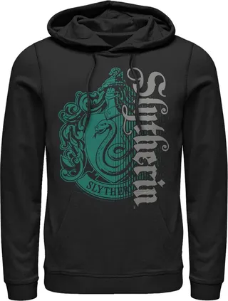 Men's Harry Potter Slytherin Dark Badge Logo Pull Over Hoodie - Black - X Large