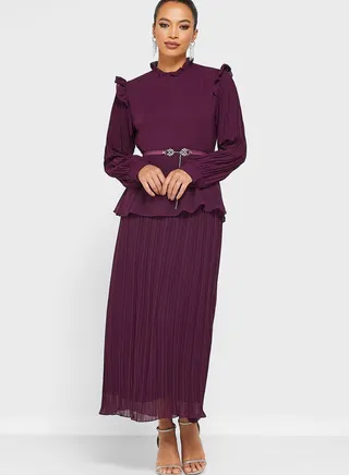 High Neck Pleated Dress