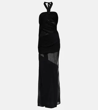Paneled semi-sheer cutout gown