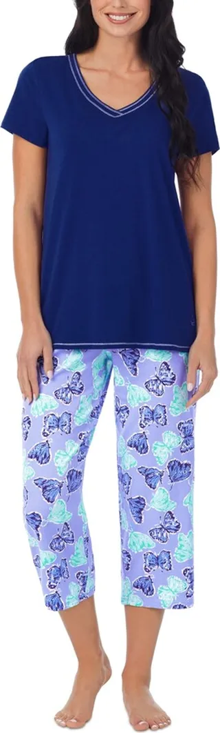 Cuddl Duds Women's Short-Sleeve Printed Capri Pajamas Set