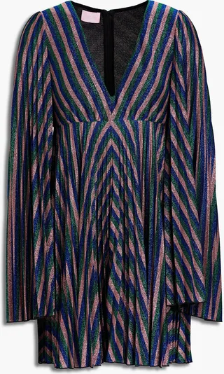 Pleated striped lamé mini dress