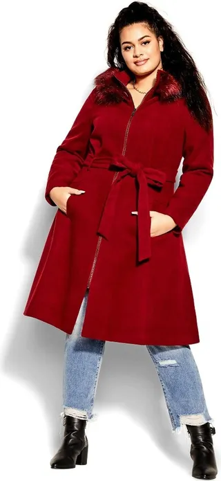 CITY CHIC | Women's Plus Size Miss Mysterious Coat - dark cherry - 20W