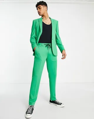 ASOS DESIGN super skinny suit pants with jogger waist in green crepe
