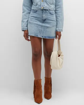 Stirrup Seamed Denim Mini Skirt