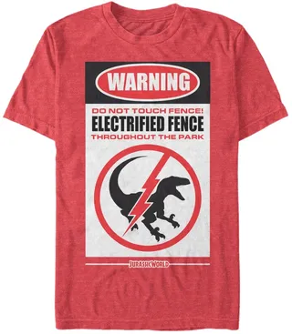 Jurassic World Men's Warning Do Not Touch Fence Short Sleeve T-Shirt