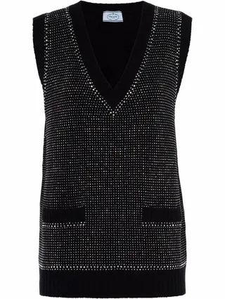 Rhinestone-Studded Cashmere Vest