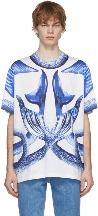 Burberry White Oversized Mermaid Tail Print T-Shirt