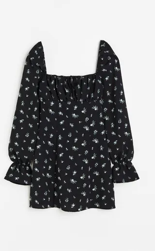 Puff-sleeved Crêped Dress