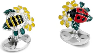 Deakin & Francis - Deakin & Francis Sterling Silver Ladybird & Bee Flower Cufflinks